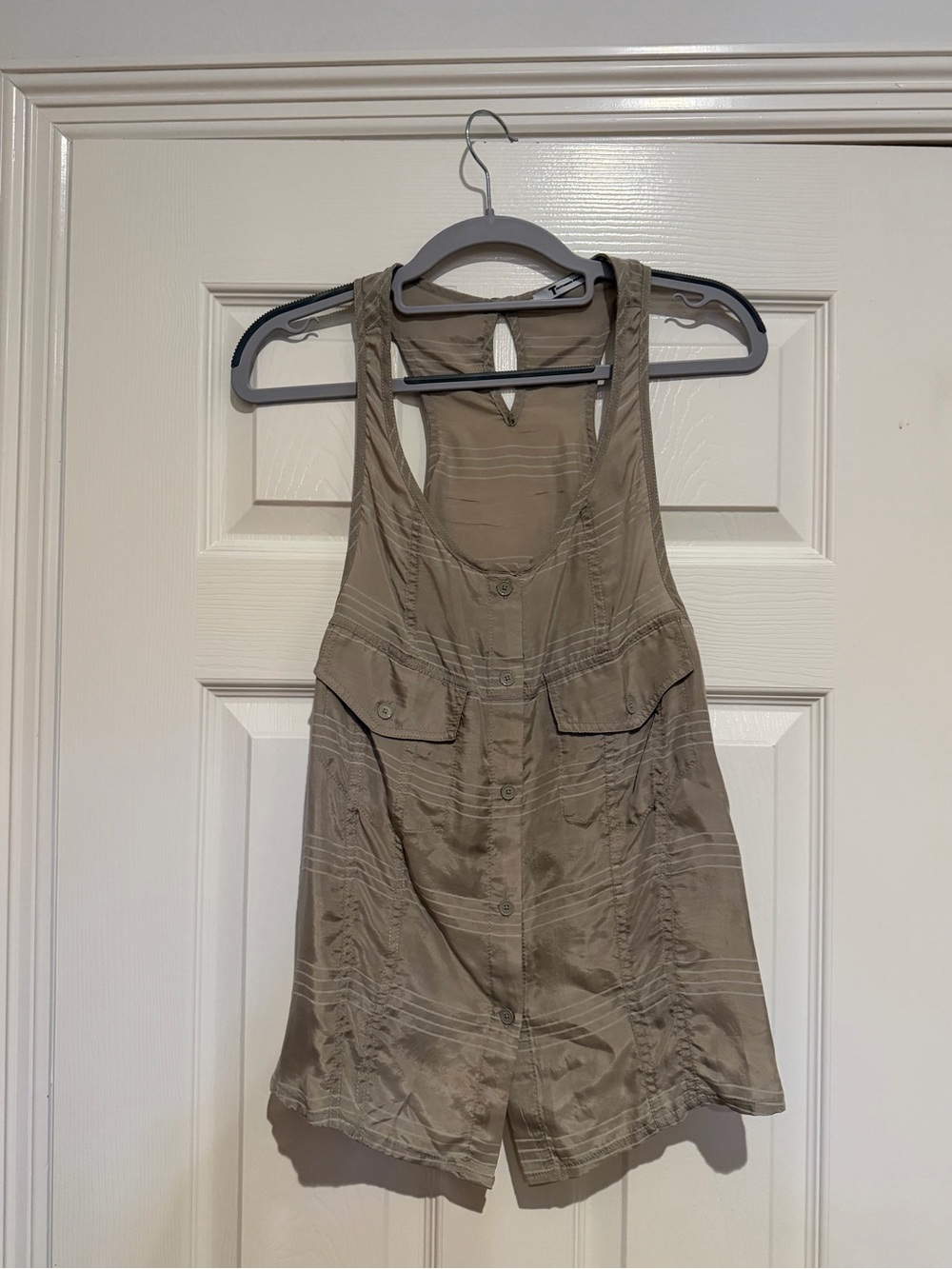 Utility Button-Front Tank Top in Taupe